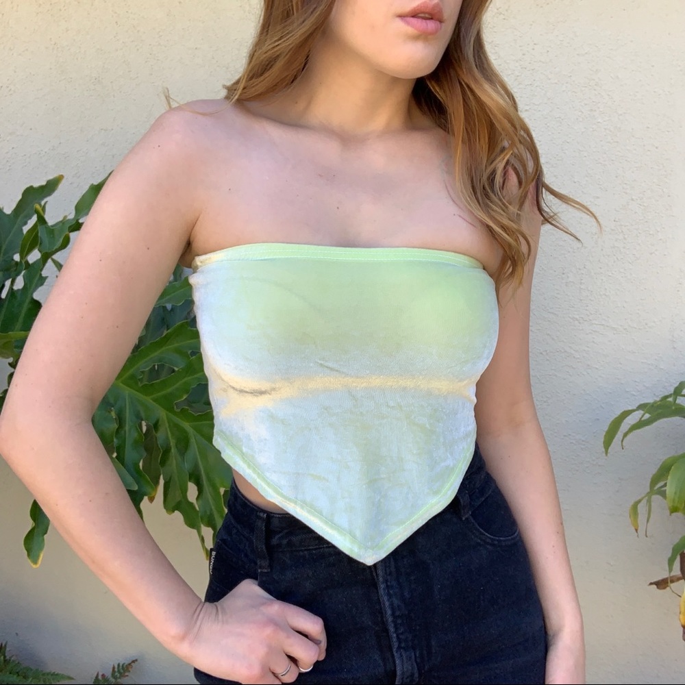90s vintage lime green velvet crop top/tube top - Picture 7 of 7